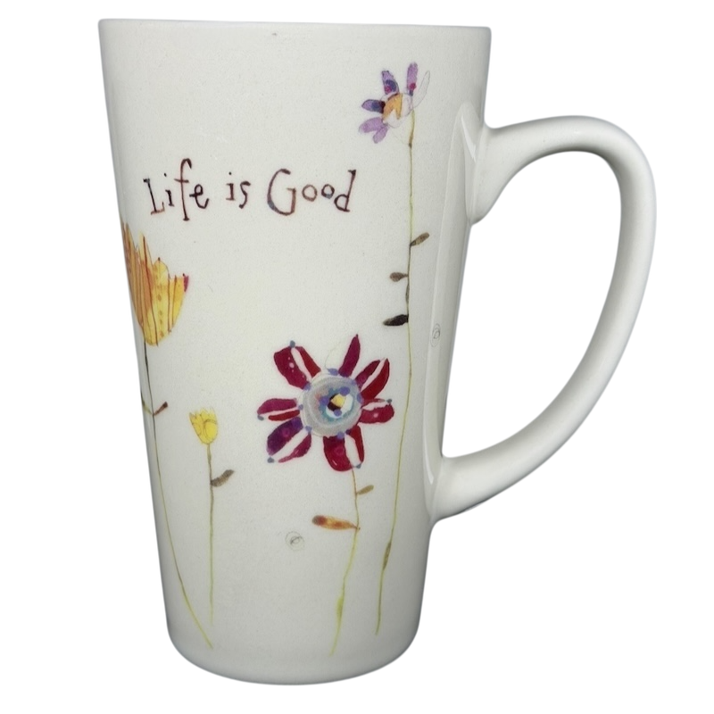 Natural Life Life is Good mug with colorful floral design for a cheerful beverage experience