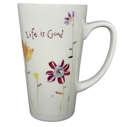 Natural Life Life is Good mug with colorful floral design for a cheerful beverage experience