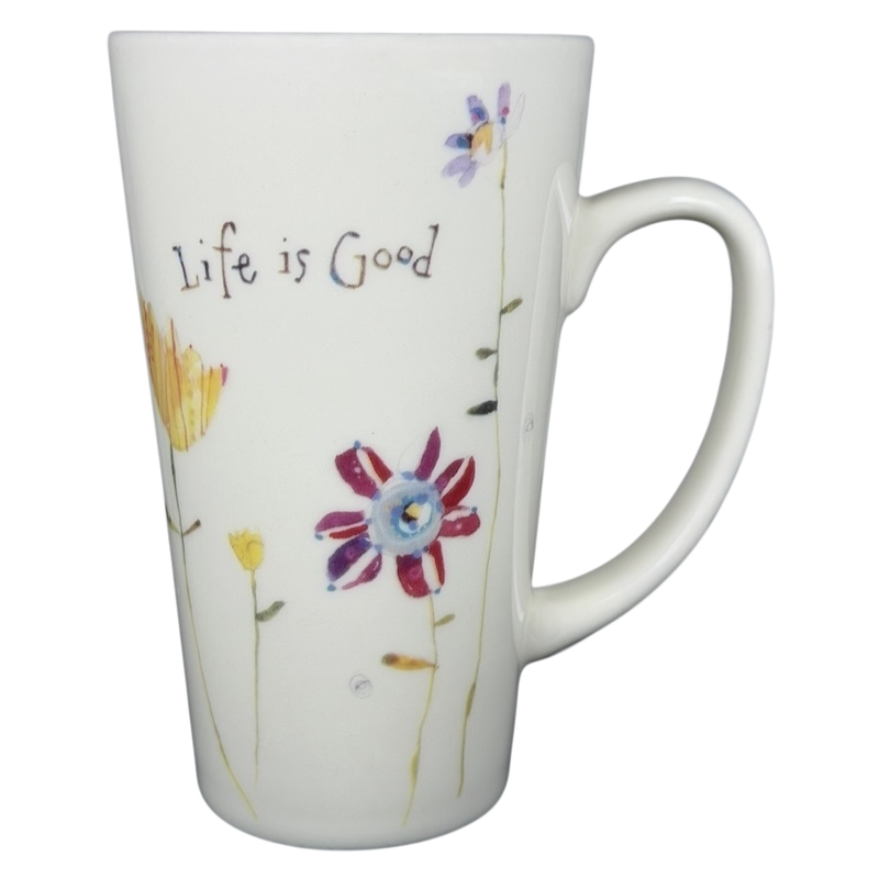 Natural Life Life is Good mug with floral design and positive message for everyday use