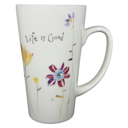 Natural Life Life is Good mug with floral design and positive message for everyday use