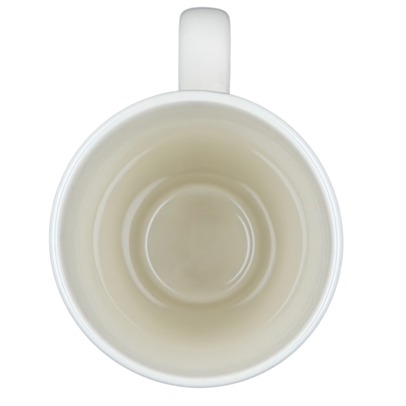 Top view of Natural Life Life is Good mug showcasing a simple white ceramic design