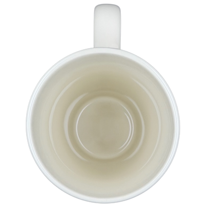 Top view of Natural Life Life is Good mug showcasing a simple white ceramic design