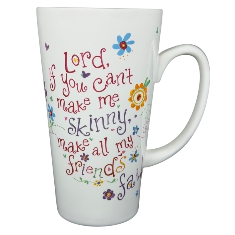 Natural Life Lord if you can't make me skinny mug with colorful floral designs and fun lettering