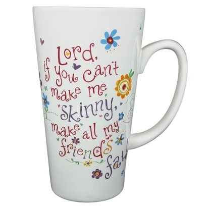 Natural Life Lord if you can't make me skinny mug with colorful floral designs and fun lettering