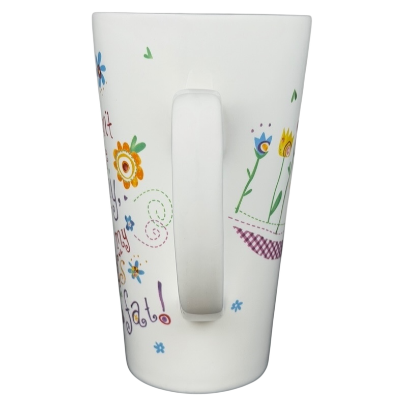 Natural Life Lord if you can't make me skinny mug with colorful floral design and playful text