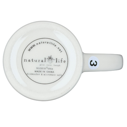 Natural Life mother is a friend mug with a white design and safe for dishwasher and microwave use