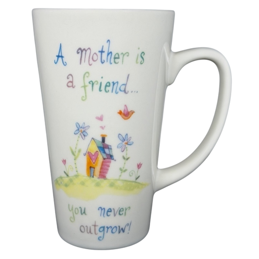 Natural Life mother is a friend mug featuring colorful flowers and a house design with a heartfelt message