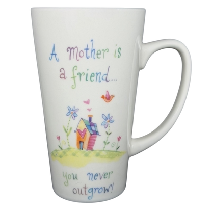 Natural Life mother is a friend mug with colorful flower and house design and inspirational quote