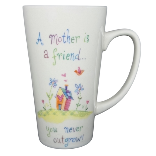 Natural Life mother is a friend mug with colorful flower and house design and inspirational quote
