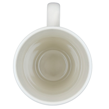 Top view of Natural Life mother is a friend mug featuring a smooth, white ceramic design
