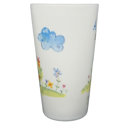 Natural Life mother is a friend mug with colorful flowers and whimsical clouds design for everyday use