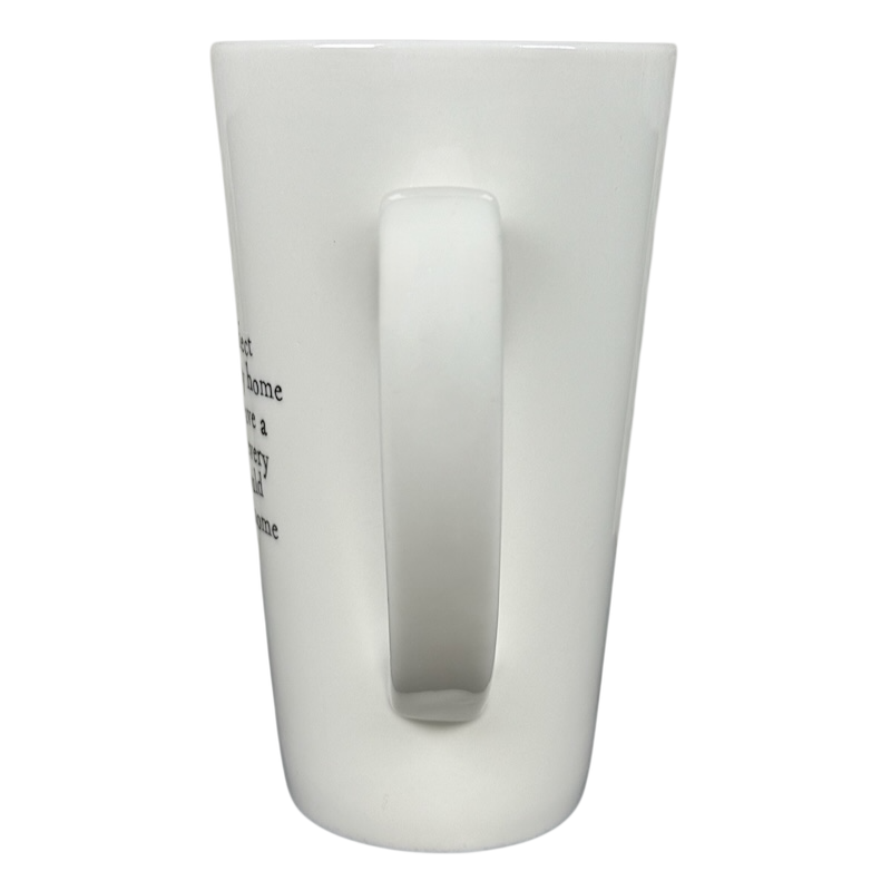 White tall ceramic mug with handle and printed phrase visible perfect world Natural Life cat mug