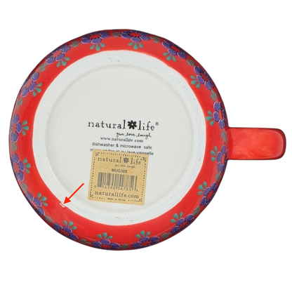 Bottom view of Russian Matryoshka Nesting Doll Mug Natural Life with colorful floral pattern and label