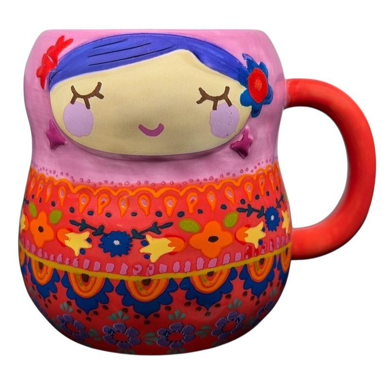 Colorful Russian Matryoshka Nesting Doll Mug Natural Life with floral designs and playful expressions