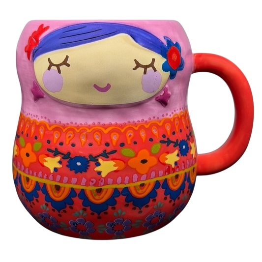 Colorful Russian Matryoshka Nesting Doll Mug Natural Life with floral designs and playful expressions