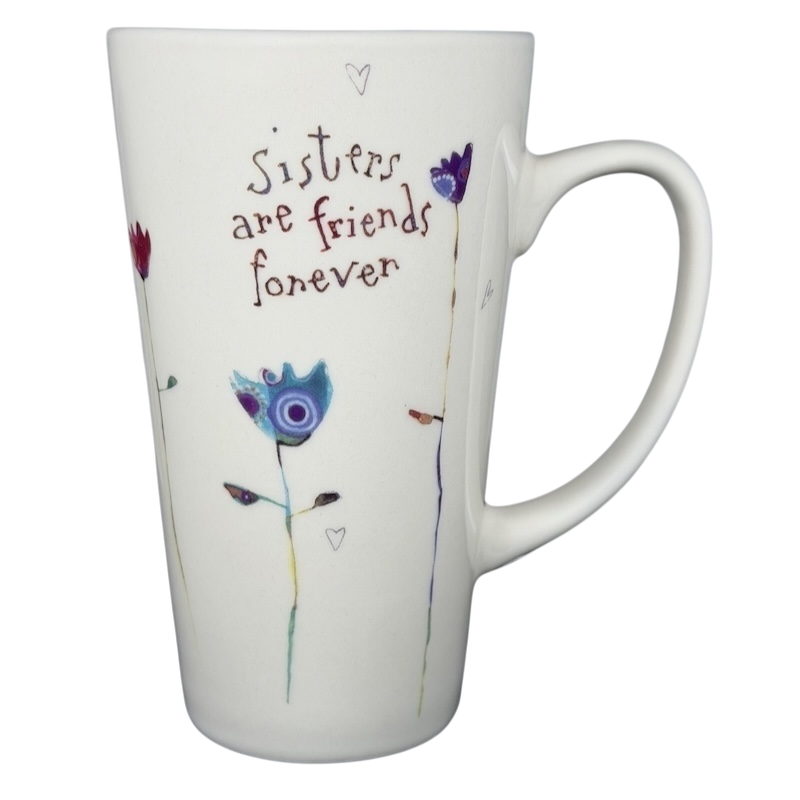 Natural Life Sisters Are Friends Forever mug with colorful floral designs and heartfelt message