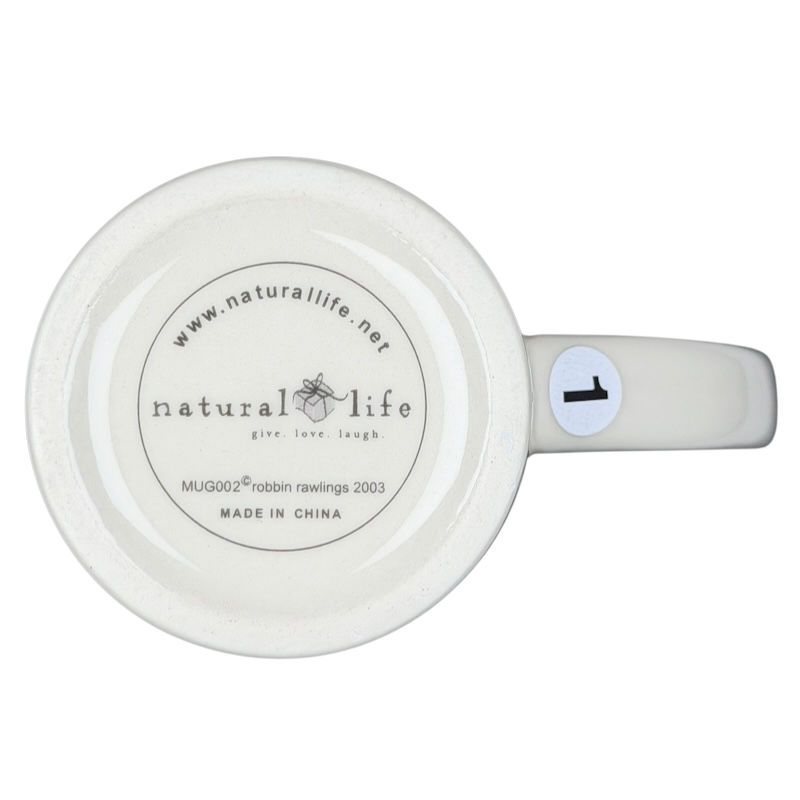 Underside view of Natural Life Sisters Are Friends Forever mug featuring the brand logo and design details