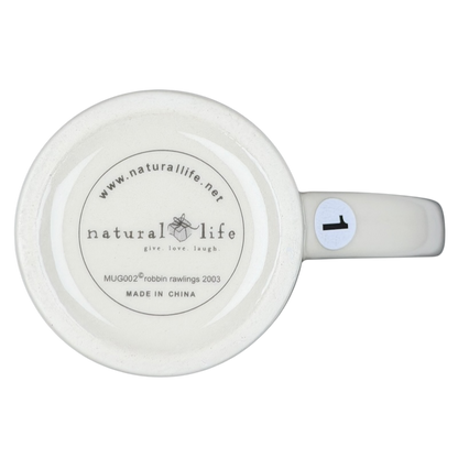 Underside view of Natural Life Sisters Are Friends Forever mug featuring the brand logo and design details