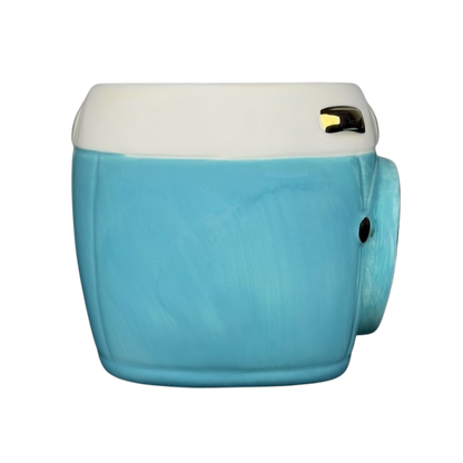 Natural Life Stop Smile Breathe Life Is Beautiful retro camera mug in teal with playful design