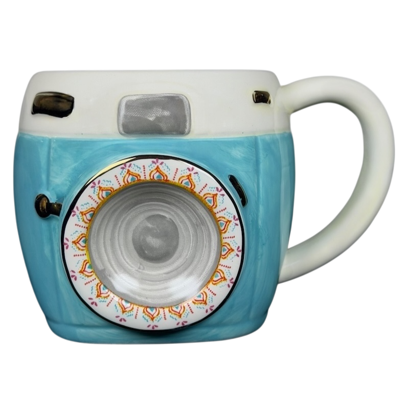 Natural Life Stop Smile Breathe Life Is Beautiful retro camera mug in blue with detailed design