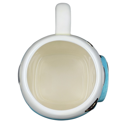 Top view of Natural Life Stop Smile Breathe Life Is Beautiful retro camera mug in a vibrant design