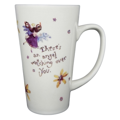 Natural Life There's an Angel Watching Over You mug featuring a whimsical design with flowers and a fairy