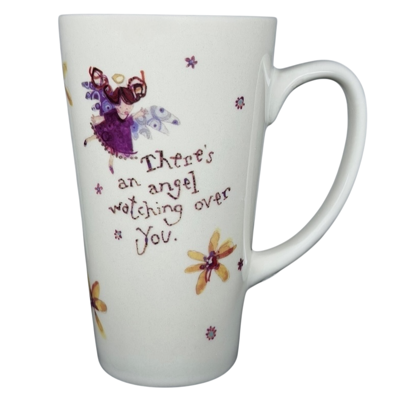 Natural Life There's an Angel Watching Over You mug featuring whimsical design and flowers
