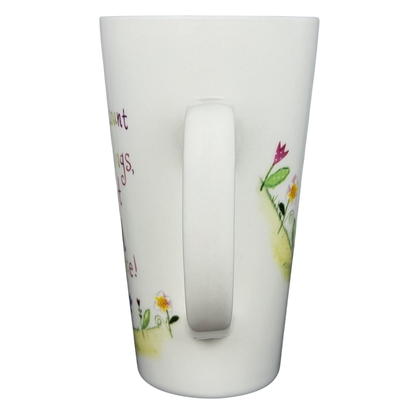 Natural Life When I Count My Blessings mug featuring floral designs and inspirational text