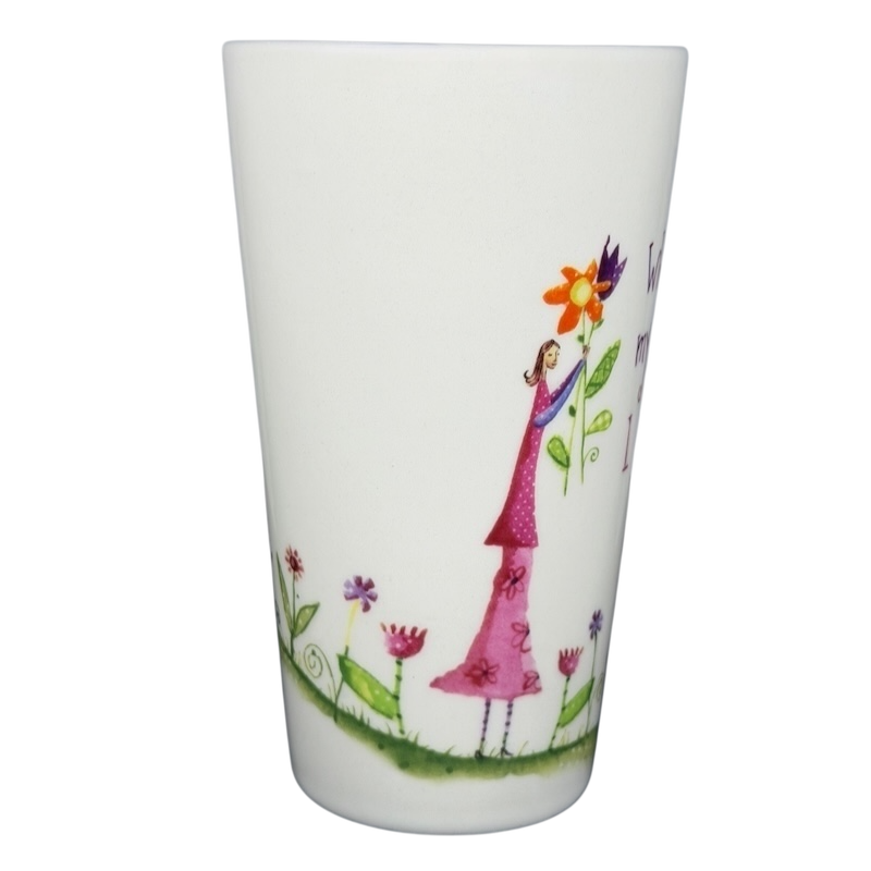 Natural Life When I Count My Blessings mug featuring a colorful flower design and uplifting imagery