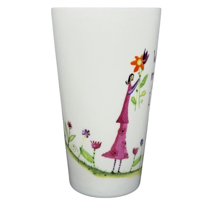 Natural Life When I Count My Blessings mug featuring colorful floral design and a girl holding a flower