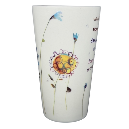 Natural Life work like you don't need the money mug with colorful flower designs and inspiring text