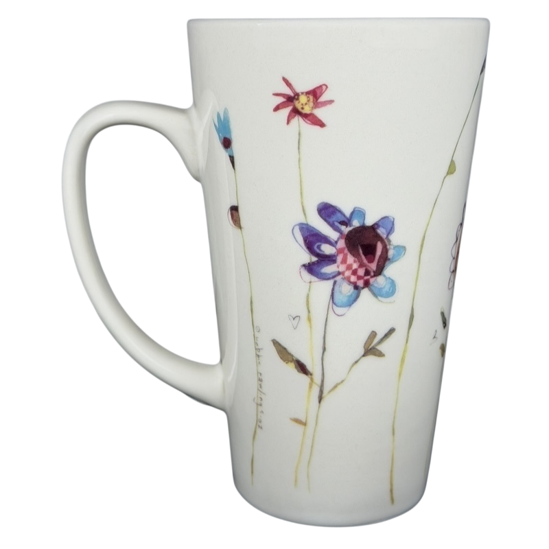 Natural Life work like you don't need the money mug decorated with colorful flowers and a whimsical design