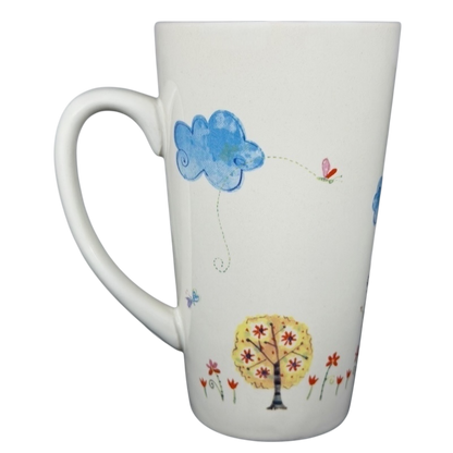 Natural Life You Mean The World To Me mug with colorful floral and cloud designs