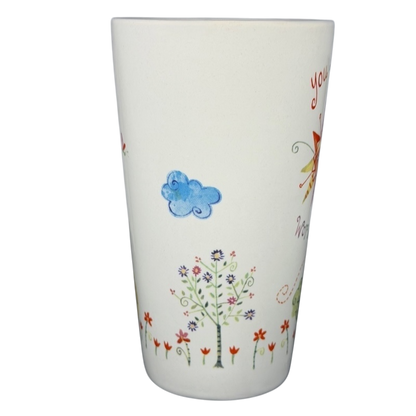 Natural Life You Mean The World To Me mug with colorful floral design and inspirational text