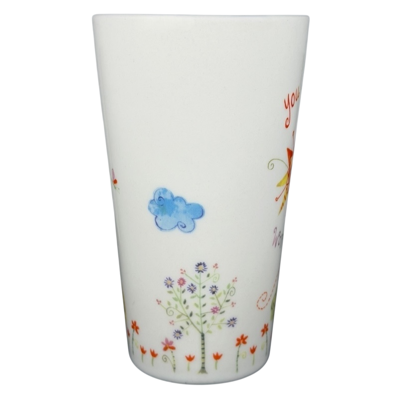 Natural Life You Mean The World To Me mug with colorful floral designs and uplifting text