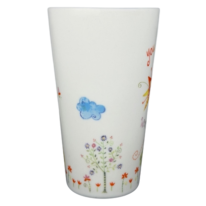 Natural Life You Mean The World To Me mug with colorful floral designs and uplifting text