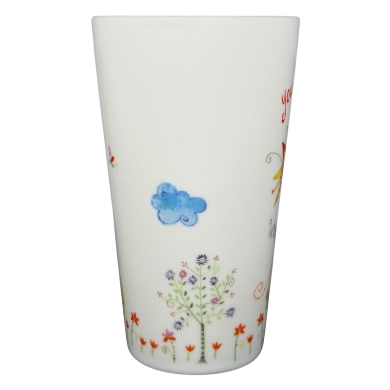 Natural Life You Mean The World To Me mug with colorful floral and whimsical designs