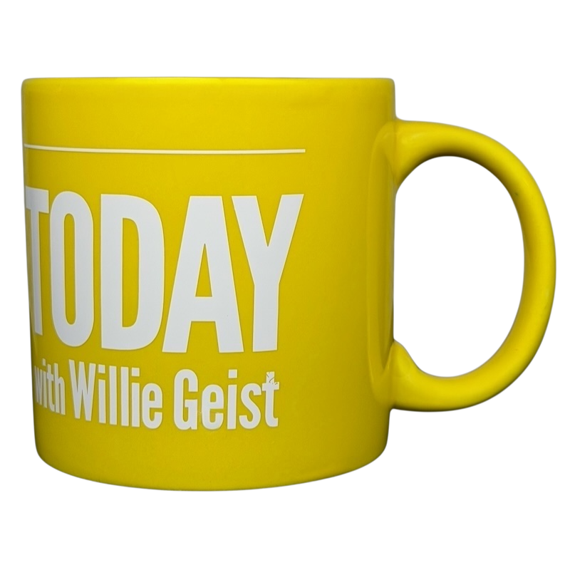 NBC Sunday TODAY Willie Geist collectible yellow mug featuring a vibrant design and comfortable handle