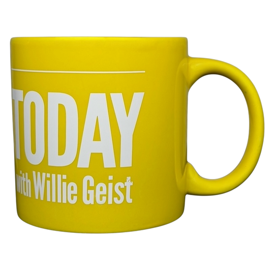 NBC Sunday TODAY Willie Geist collectible yellow mug featuring a vibrant design and comfortable handle