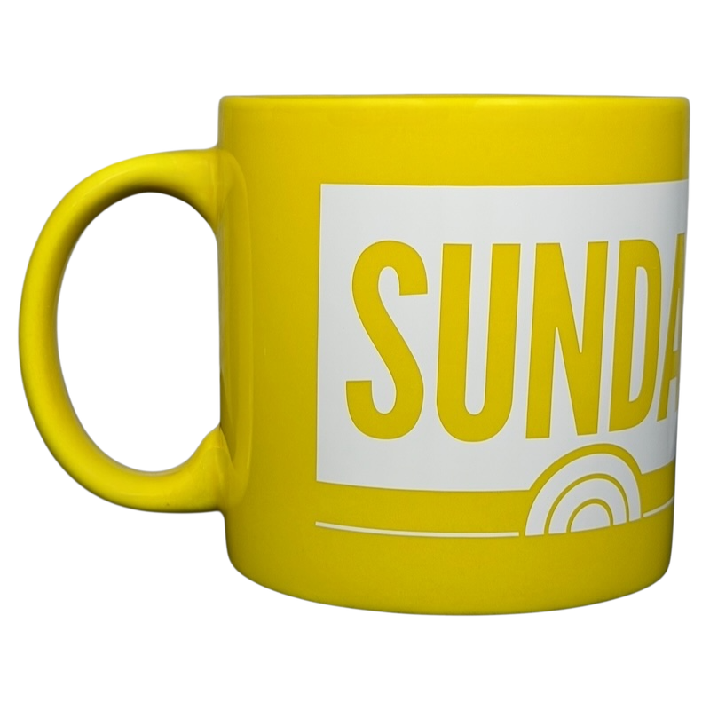 NBC Sunday TODAY Willie Geist collectible yellow mug with bold text design