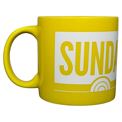 NBC Sunday TODAY Willie Geist collectible yellow mug with bold text design