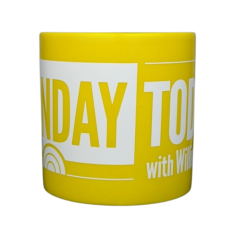 NBC Sunday TODAY Willie Geist collectible yellow mug with logo and bright design