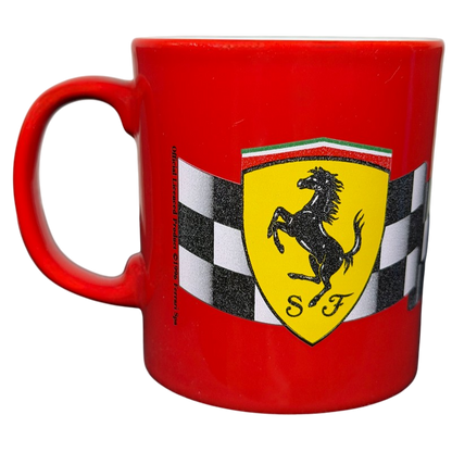 Official Ferrari Licensed Racing Vintage Mug in red with logo and checkered flag design