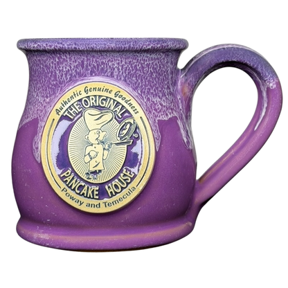Deneen Pottery Coffee Mug featuring Original Pancake House Poway and Temecula California Logo in Purple