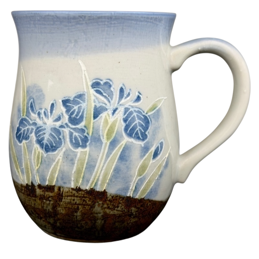 Otagiri Blue Iris tankard vintage mug with floral design and textured handle