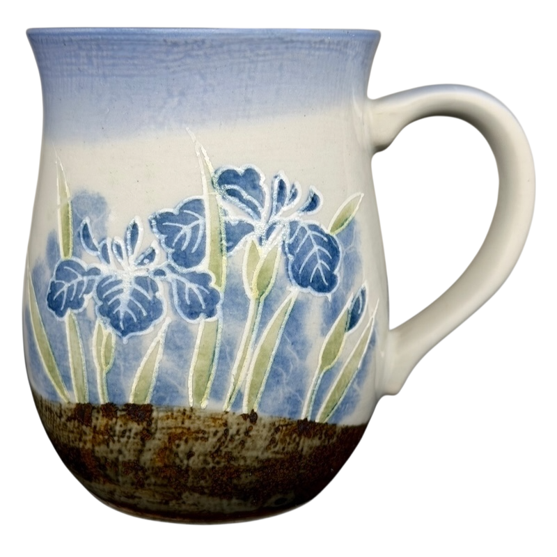Otagiri Blue Iris tankard vintage mug with hand-painted floral design and elegant curves