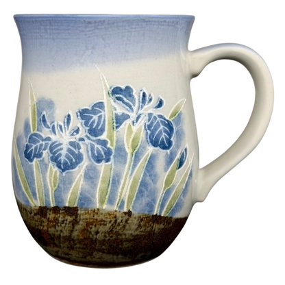 Otagiri Blue Iris tankard vintage mug with hand-painted floral design and elegant curves