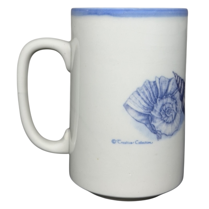 Coastal Seashell Sketch vintage Mug Otagiri with detailed shell design and blue rim