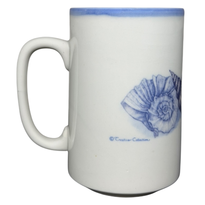 Coastal Seashell Sketch vintage Mug Otagiri with detailed shell design and blue rim