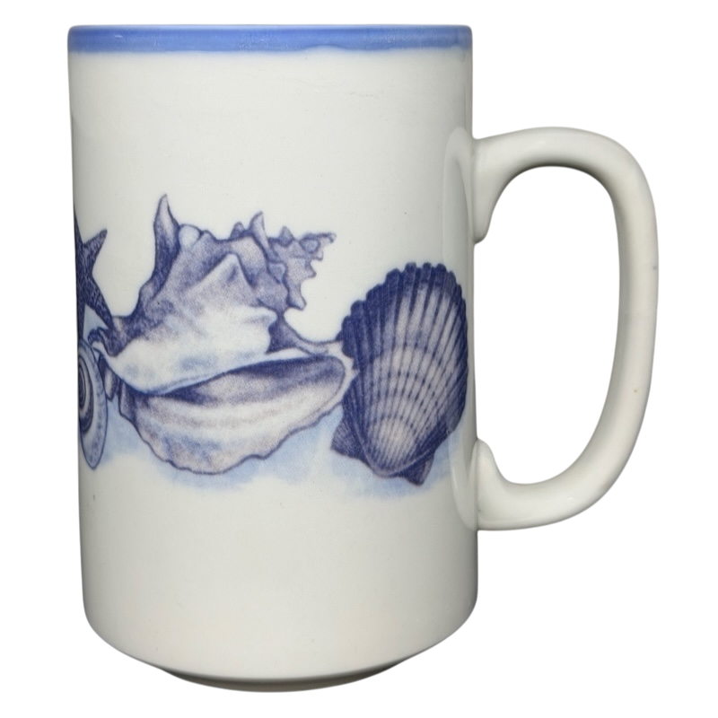 Coastal Seashell Sketch vintage Mug Otagiri featuring intricate seashell designs in soft colors